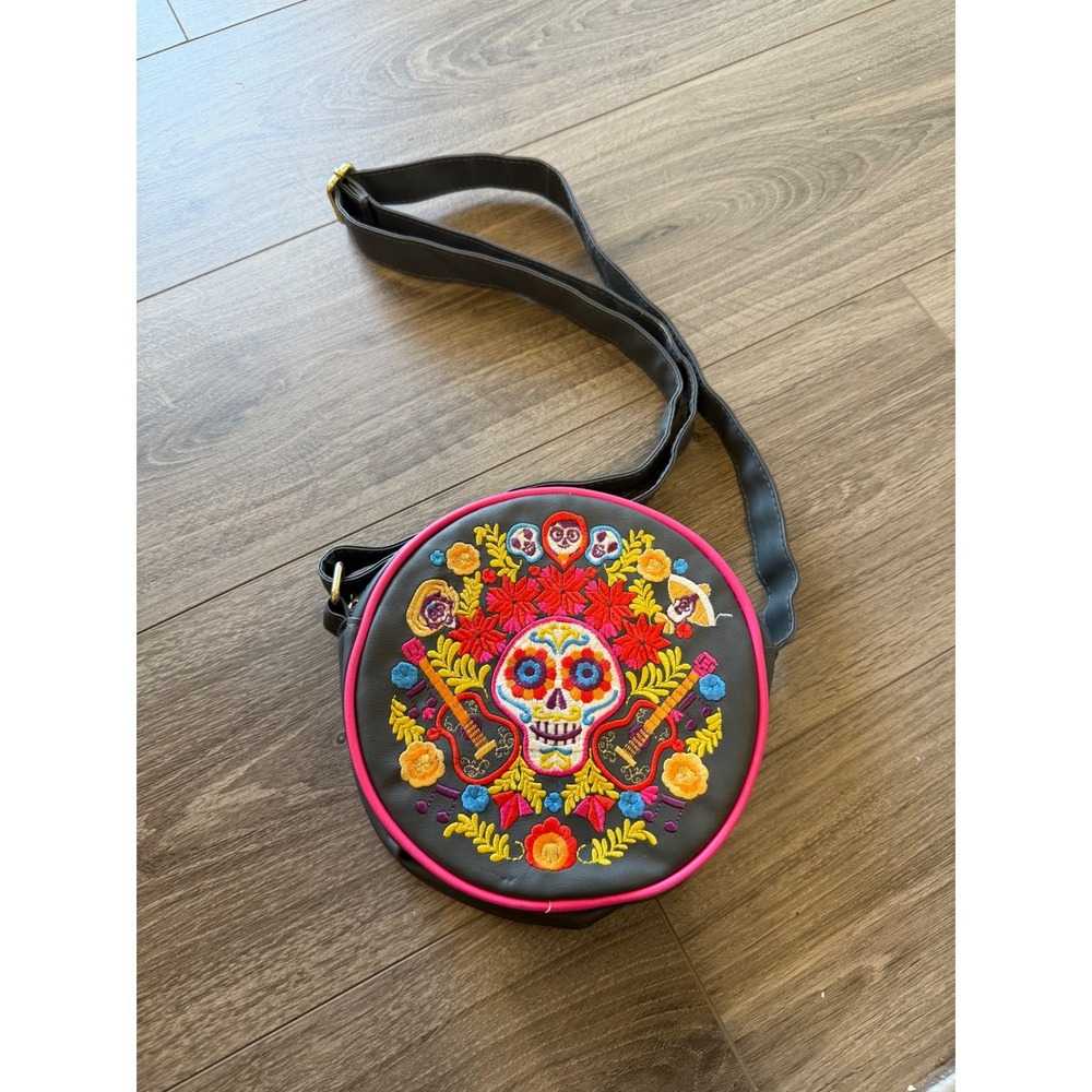 Disney Pixar Coco Sugar‎ Skull Crossbody Bag Day of the Dead Floral Embroidered